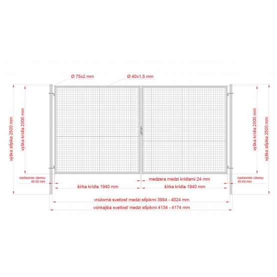 Brána 2kr. ROUND ZnPVC 4000x2000mm, D75mm, zelená - detail 2 - detail 2