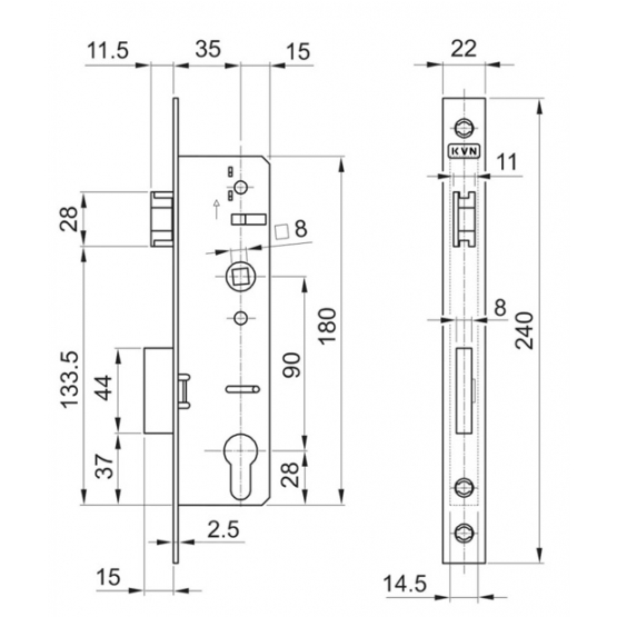 Zámok pre cylin.vložku do JP profilu 50x30mm predná lišta nerez - detail 3 - detail 3