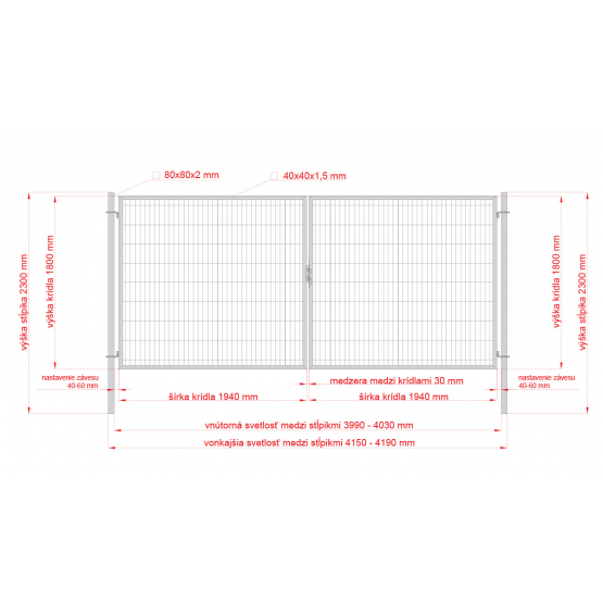 Brána 2kr. SQUARE ZnPVC 4000x1800mm, 80x80mm, hnedá - detail 1 - detail 1