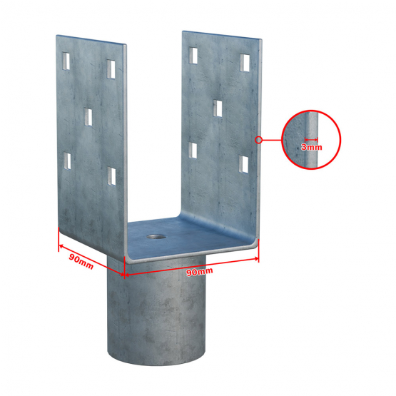 Nadstavec na zemnú skrutku Zn "U" 90x90x120x60mm - detail 1 - detail 1
