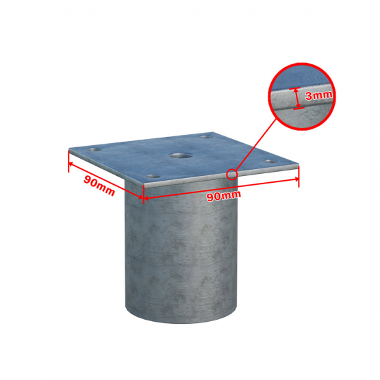 Nadstavec na zemnú skrutku plochý Zn 90x90x60mm - detail 1 - detail 1