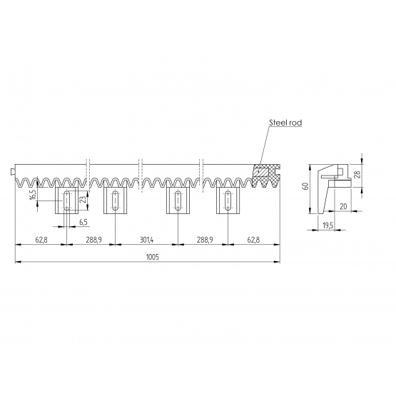 Hrebeň nylonový s Fe jadrom, odľahčený, max 300kg - detail 2 - detail 2