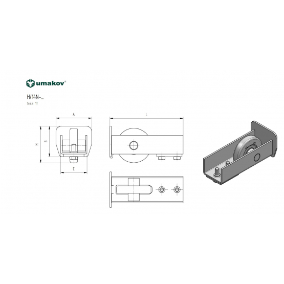 Koliesko dojazdové s krytkou Zn, profile 70x60, L1 - detail 2 - detail 2