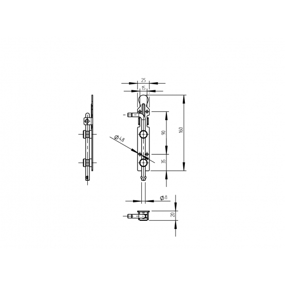 Zástrč brány -na zaistenie vis. zámkom L=160mm, Zn - detail 2 - detail 2
