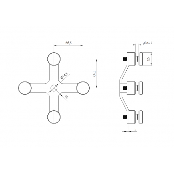 Zasklenie pevné - spider 04 AISI304, 4xD30mm/90° - detail 2 - detail 2