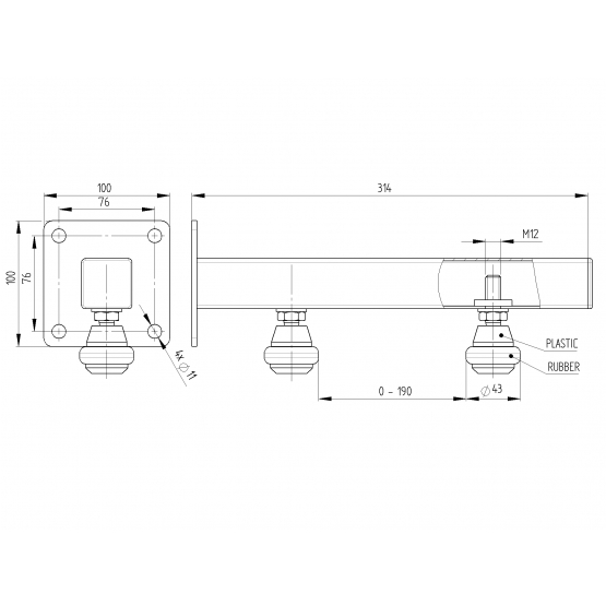 Vedenie horné JP - 2 rolky B310mm, 100x100mm - detail 2 - detail 2