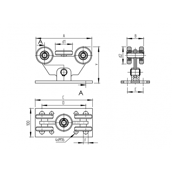 Vozík nosný s jednou platňou Zn, profile 60x60mm - detail 2 - detail 2
