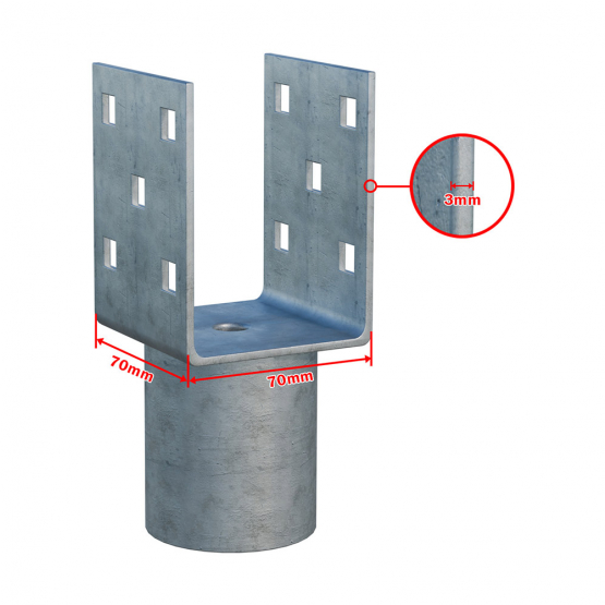 Nadstavec na zemnú skrutku Zn "U" 70x70x90x60mm - detail 1 - detail 1