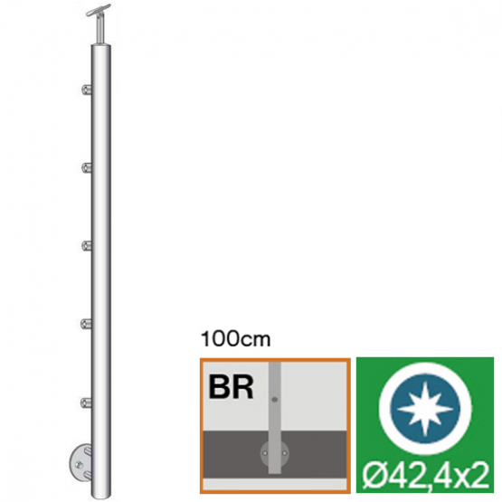 Stĺpik, bočné kotvenie - rovné - lesk AISI304, D42 - detail 1 - detail 1