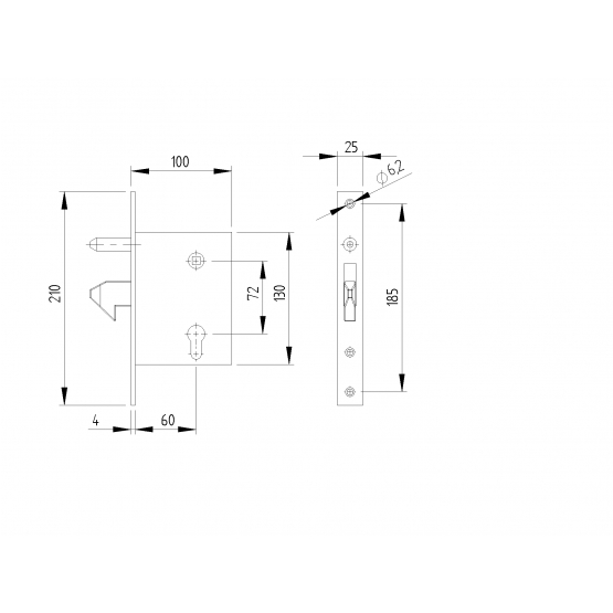 Zámok pre posuvnú bránu s protikusom 72x60mm - detail 2 - detail 2
