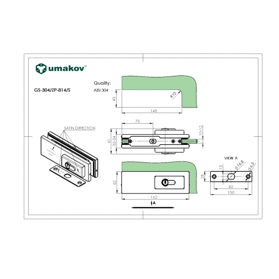 Zámok pre sklenené dvere s vložkou AISI 304 - detail 2 - detail 2