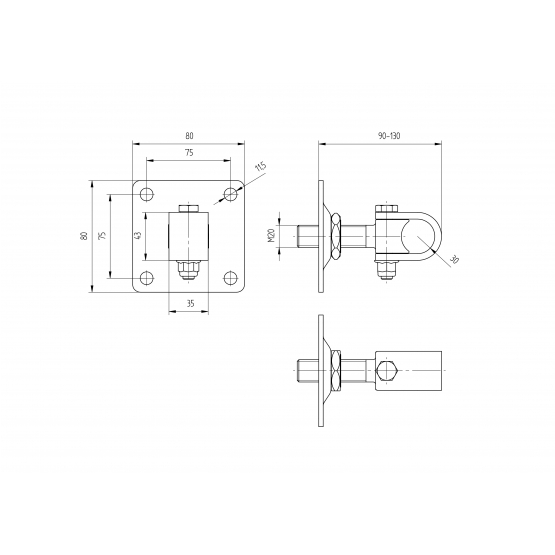 Záves nastav.osový s kotviacou prírubou M20-Zn, 80 - detail 2 - detail 2
