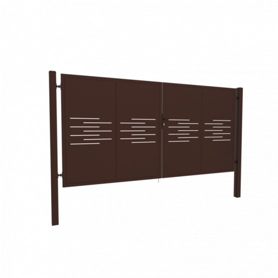 Designová brána LINE 2 kř. 3800x1800mm hnědá se sloupky