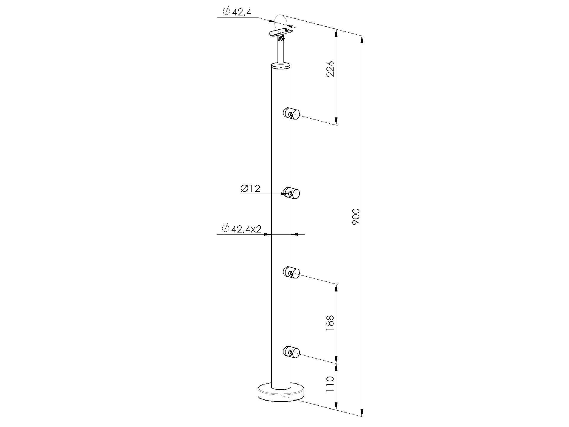 Stĺpik pre nerezové zábradlie, vrchné kotvenie - detail 2