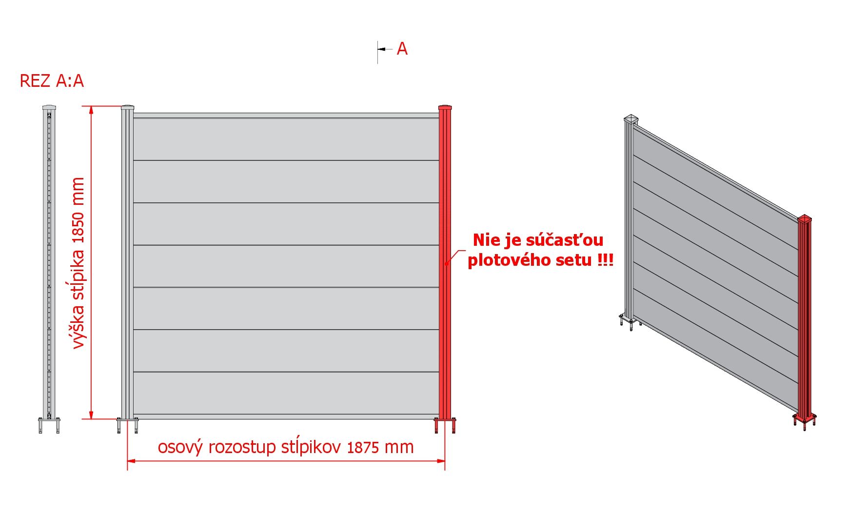 WPC plotový set so stĺpikom 1850mm KASANDRA orech - detail 6