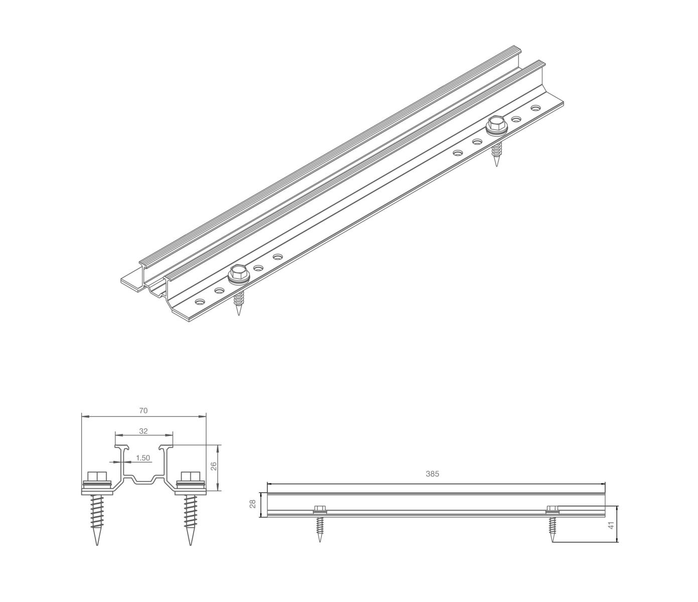 Lišta montážna hliníková 26mm pre trapez. plech - detail 1