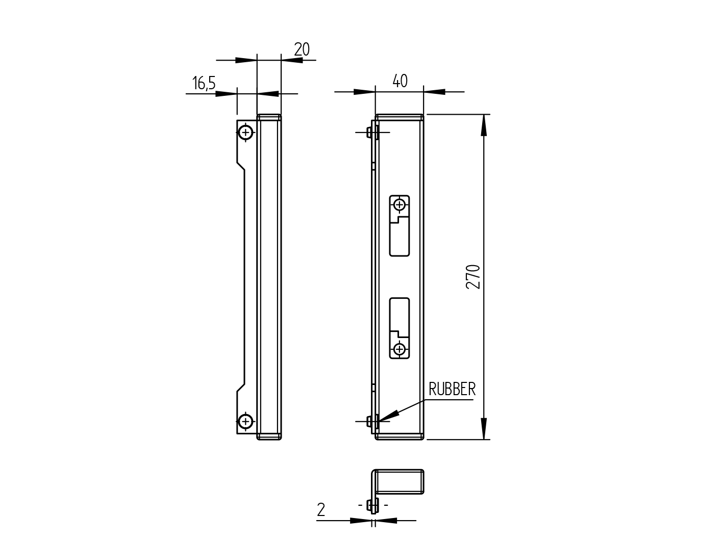 Doraz bránky univerzálny 40x20, Inox - detail 1